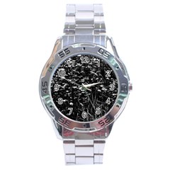 High Contrast Black And White Queen Anne s Lace Hillside Stainless Steel Analogue Watch by okhismakingart