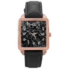 High Contrast Black And White Queen Anne s Lace Hillside Rose Gold Leather Watch  by okhismakingart