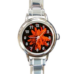 Orange Sumac Bloom Round Italian Charm Watch by okhismakingart