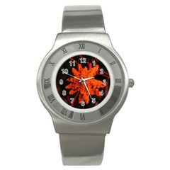 Orange Sumac Bloom Stainless Steel Watch by okhismakingart