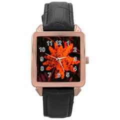 Orange Sumac Bloom Rose Gold Leather Watch  by okhismakingart