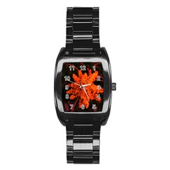 Orange Sumac Bloom Stainless Steel Barrel Watch by okhismakingart