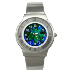 Blue And Green Sumac Bloom Stainless Steel Watch by okhismakingart