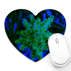 Blue And Green Sumac Bloom Heart Mousepads by okhismakingart