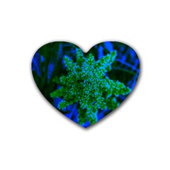 Blue And Green Sumac Bloom Rubber Coaster (heart)  by okhismakingart