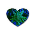 Blue and Green Sumac Bloom Rubber Coaster (Heart)  Front