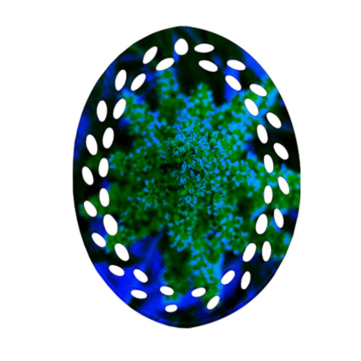 Blue and Green Sumac Bloom Ornament (Oval Filigree)