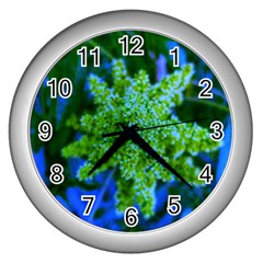 Lime Green Sumac Bloom Wall Clock (silver) by okhismakingart