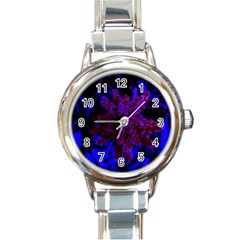 Maroon And Blue Sumac Bloom Round Italian Charm Watch by okhismakingart