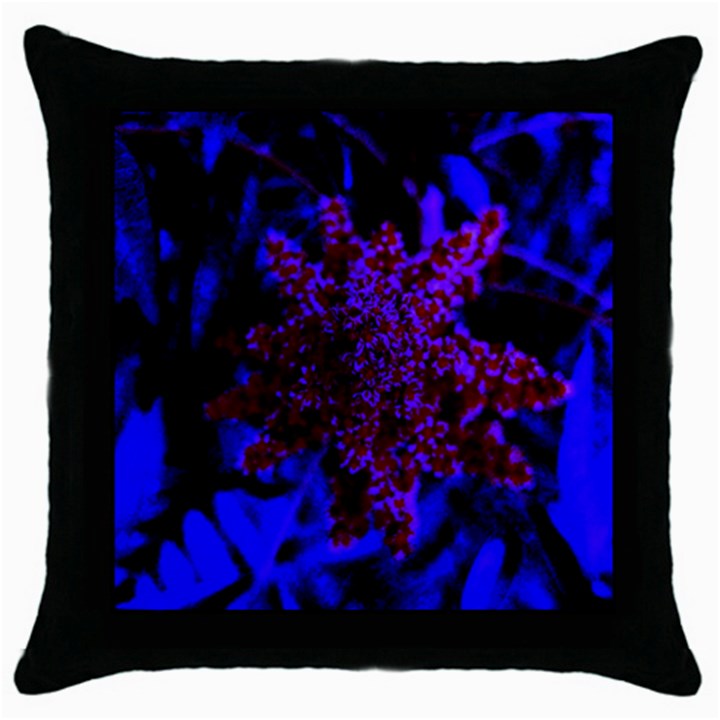 Maroon and Blue Sumac Bloom Throw Pillow Case (Black)