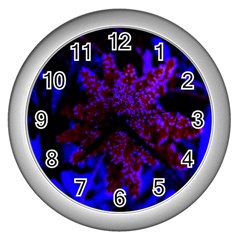 Maroon And Blue Sumac Bloom Wall Clock (silver) by okhismakingart