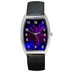 Maroon And Blue Sumac Bloom Barrel Style Metal Watch by okhismakingart