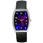 Maroon and Blue Sumac Bloom Barrel Style Metal Watch Front