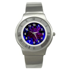 Maroon And Blue Sumac Bloom Stainless Steel Watch by okhismakingart