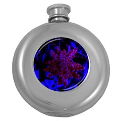 Maroon And Blue Sumac Bloom Round Hip Flask (5 Oz) by okhismakingart