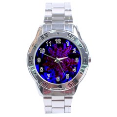 Maroon And Blue Sumac Bloom Stainless Steel Analogue Watch by okhismakingart