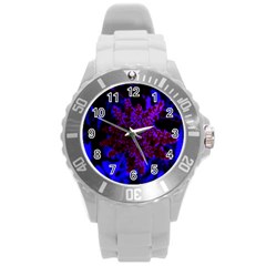 Maroon And Blue Sumac Bloom Round Plastic Sport Watch (l) by okhismakingart