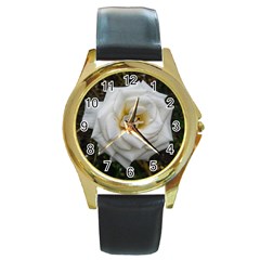 White Angular Rose Round Gold Metal Watch by okhismakingart