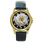 White Angular Rose Round Gold Metal Watch Front