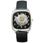 White Angular Rose Square Metal Watch Front