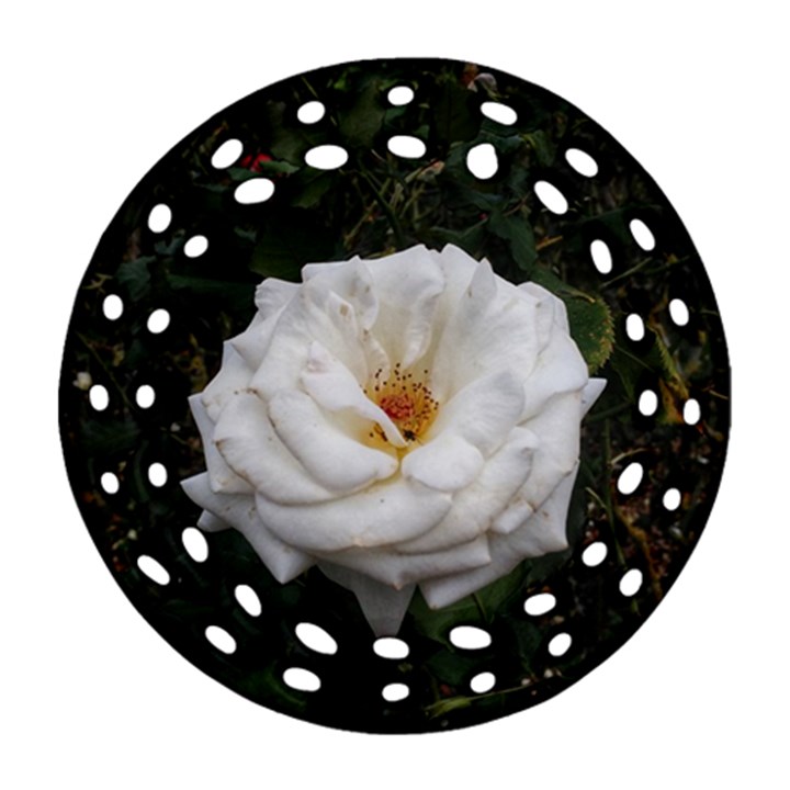 White Smooth Rose Round Filigree Ornament (Two Sides)