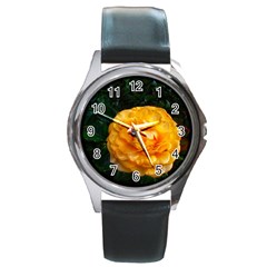 Yellow Rose Round Metal Watch by okhismakingart