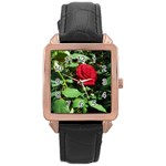 Deep Red Rose Rose Gold Leather Watch  Front