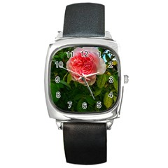 Complex Pink Rose Square Metal Watch by okhismakingart