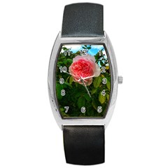 Complex Pink Rose Barrel Style Metal Watch by okhismakingart