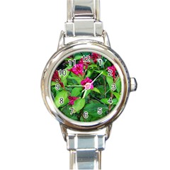 Purple Park Flowers Round Italian Charm Watch by okhismakingart