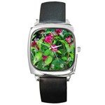 Purple Park Flowers Square Metal Watch Front