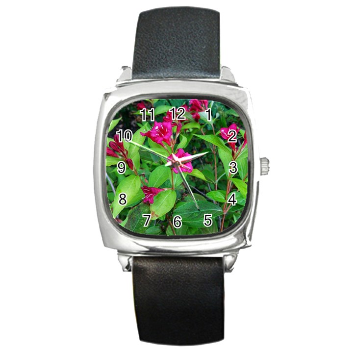 Purple Park Flowers Square Metal Watch