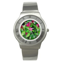 Purple Park Flowers Stainless Steel Watch by okhismakingart