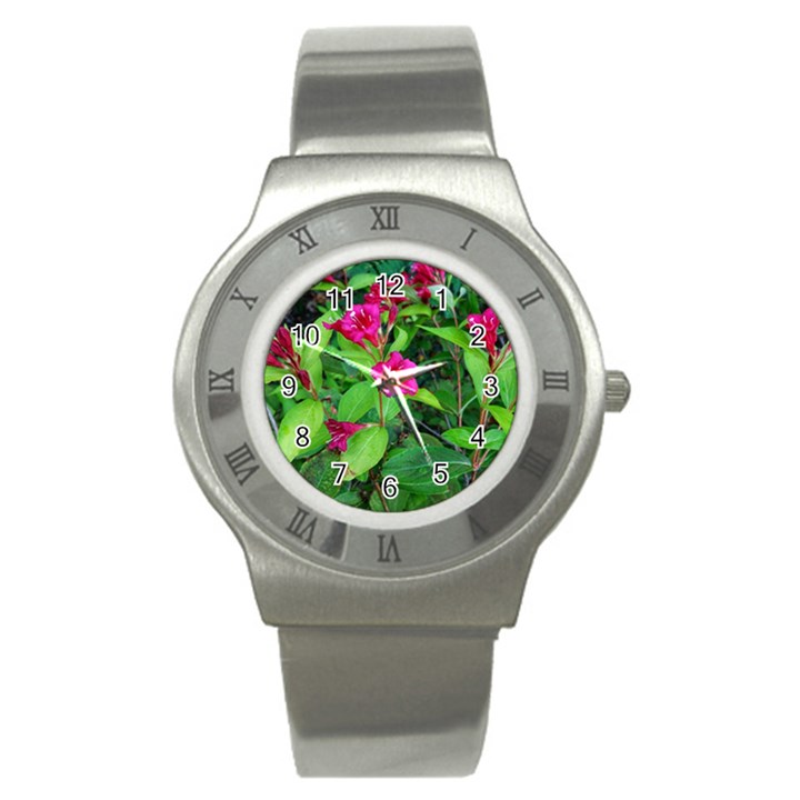 Purple Park Flowers Stainless Steel Watch