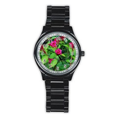 Purple Park Flowers Stainless Steel Round Watch by okhismakingart