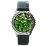 Red and White Park Flowers Round Metal Watch Front