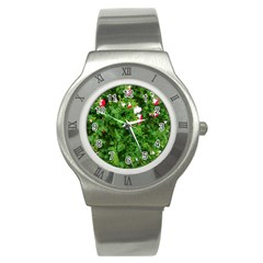 Red And White Park Flowers Stainless Steel Watch by okhismakingart