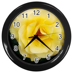 Pale Yellow Rose Wall Clock (black) by okhismakingart