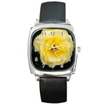 Pale Yellow Rose Square Metal Watch Front