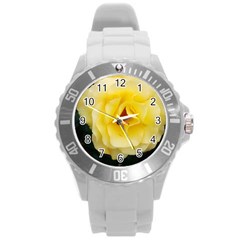 Pale Yellow Rose Round Plastic Sport Watch (l) by okhismakingart