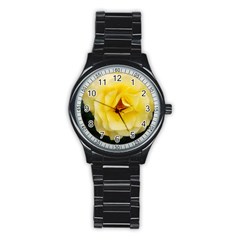 Pale Yellow Rose Stainless Steel Round Watch by okhismakingart