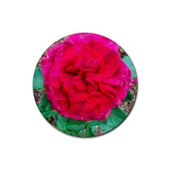 Folded Red Rose Rubber Round Coaster (4 Pack)  by okhismakingart