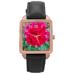 Folded Red Rose Rose Gold Leather Watch  by okhismakingart