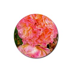 Folded Pink And Orange Rose Rubber Coaster (round)  by okhismakingart