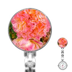 Folded Pink And Orange Rose Stainless Steel Nurses Watch by okhismakingart