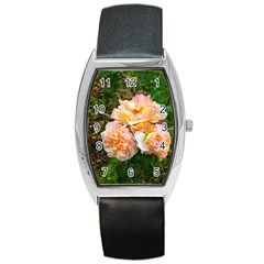 Bunch Of Orange And Pink Roses Barrel Style Metal Watch by okhismakingart