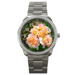 Bunch Of Orange And Pink Roses Sport Metal Watch by okhismakingart