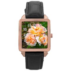 Bunch Of Orange And Pink Roses Rose Gold Leather Watch  by okhismakingart