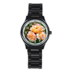 Bunch Of Orange And Pink Roses Stainless Steel Round Watch by okhismakingart