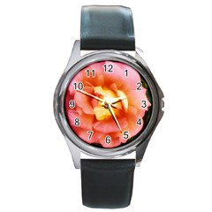 Light Orange And Pink Rose Round Metal Watch by okhismakingart